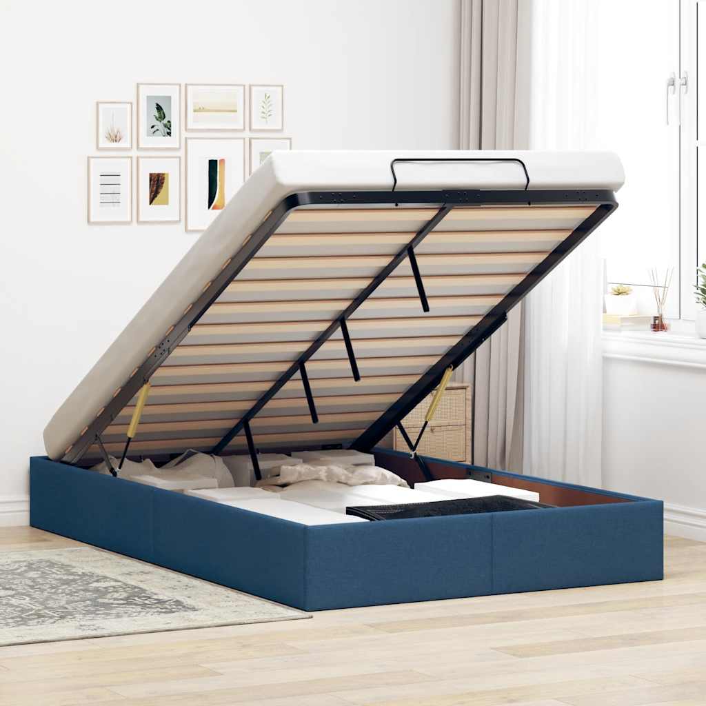 Estrutura de cama otomana sem colchão 120x200 cm tecido azul