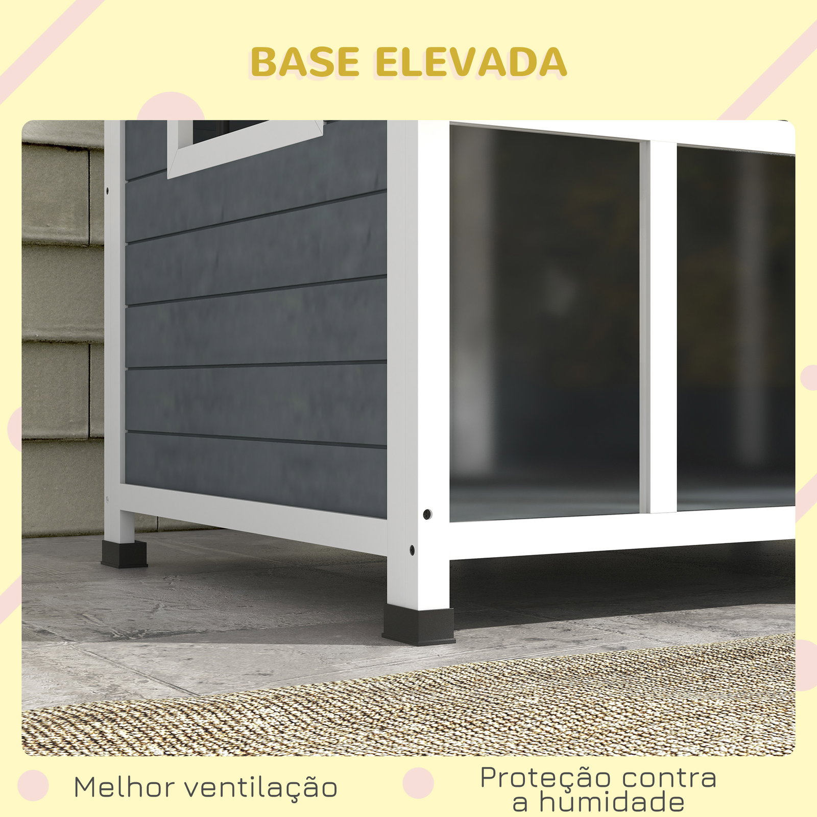 Casa para cães de madeira com teto abatível porta com cortina e fundo amovível 101x66,5x70,5cm cinza escuro