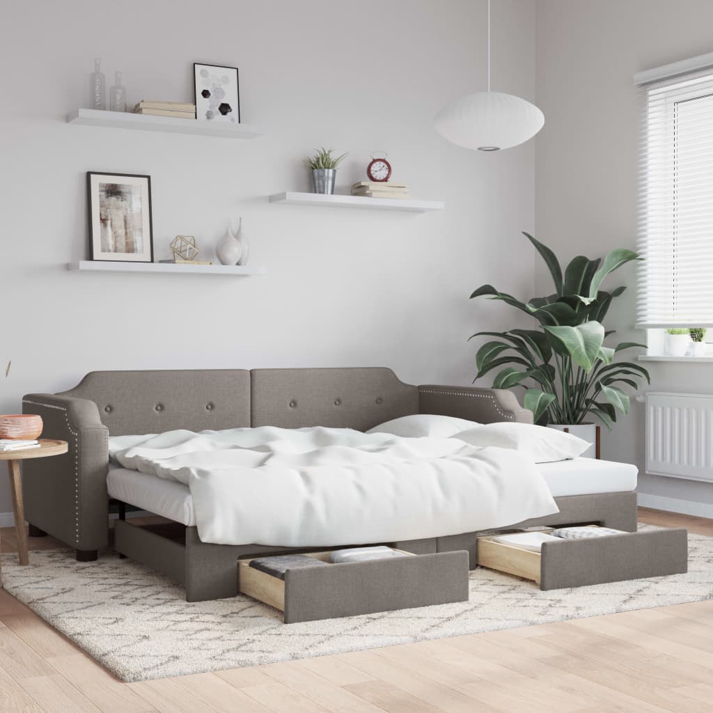 Sofá-cama c/ gavetão/gavetas 90x200 cm tecido cinza-acastanhado