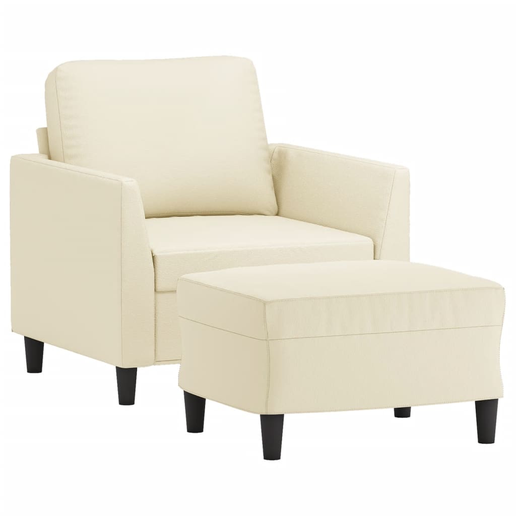 Poltrona com apoio de pés couro artificial 60 cm cor creme