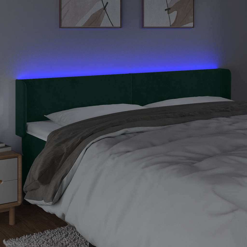 Cabeceira cama c/ luzes LED veludo 163x16x78/88 cm verde-escuro