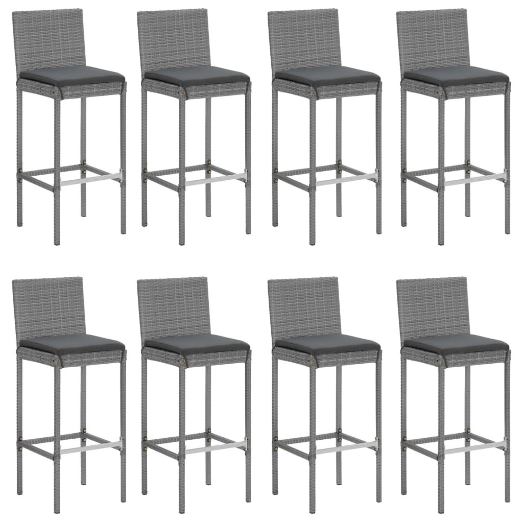 9 Pcs conjunto de bar p/ jardim c/ almofadões vime PE cinzento