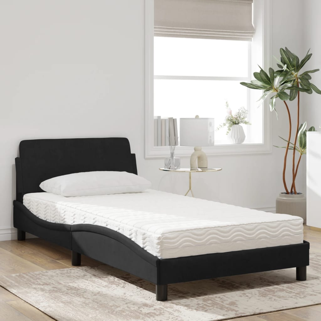 Cama com colchão dover 100x200 cm veludo preto