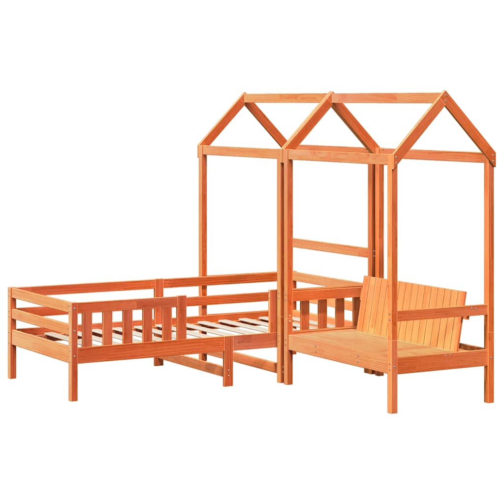 Conj. cama e banco c/ telhado 75x190 cm pinho castanho-mel