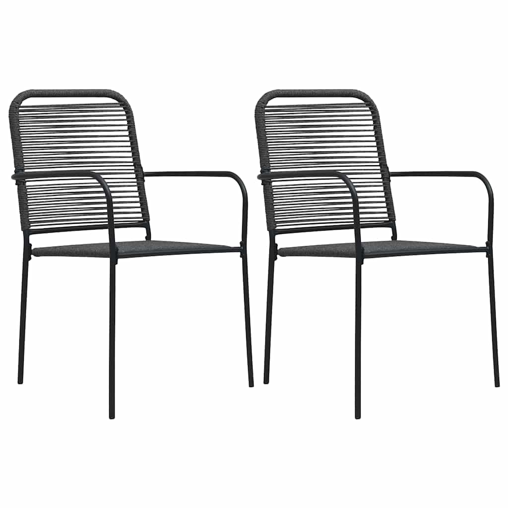 Cadeiras de jardim 2 pcs corda de algodão e aço preto