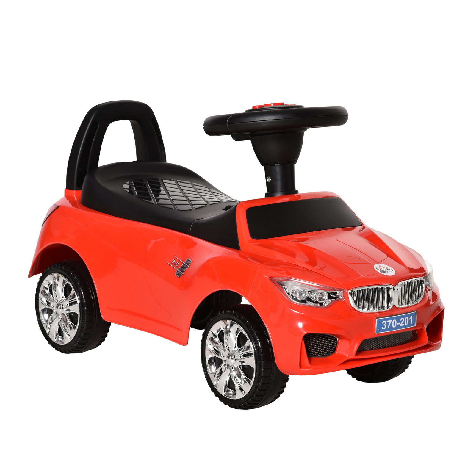 Carro Andador para Crianças de 18-36 Meses com Faróis Música Buzina Volante Compartimento de Armazenamento e Alça para Empurrar