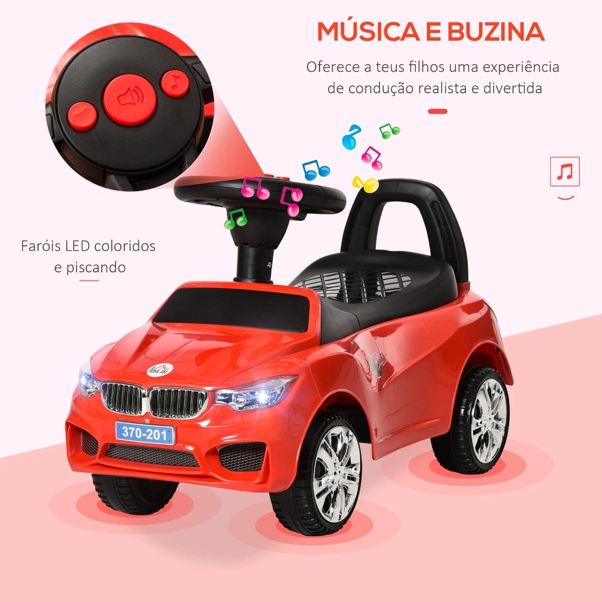 Carro Andador para Crianças de 18-36 Meses com Faróis Música Buzina Volante Compartimento de Armazenamento e Alça para Empurrar