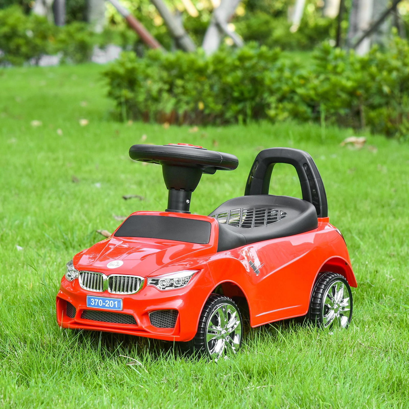 Carro Andador para Crianças de 18-36 Meses com Faróis Música Buzina Volante Compartimento de Armazenamento e Alça para Empurrar