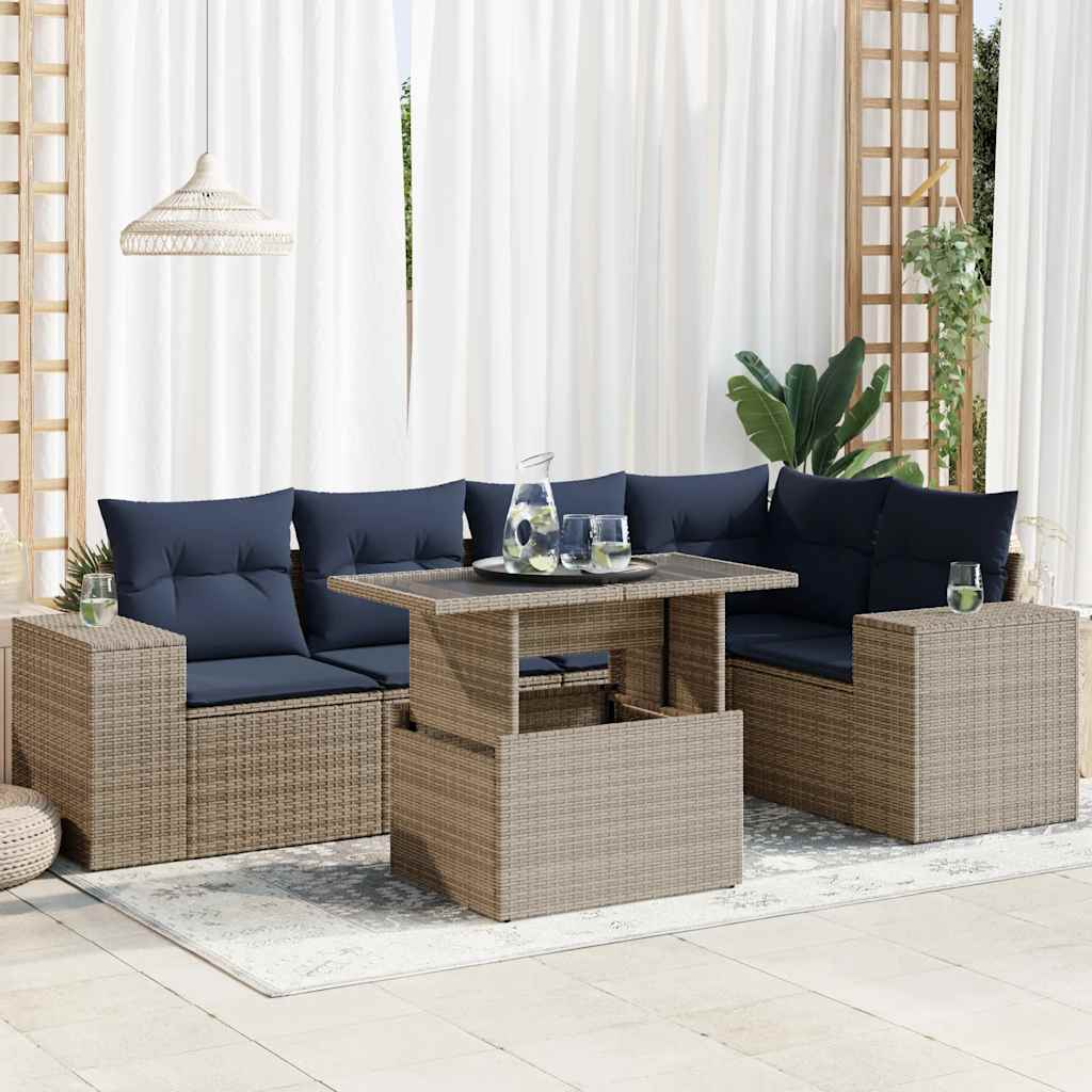 6 Pcs conjunto sofás jardim c/ almofadões vime PE/acácia preto