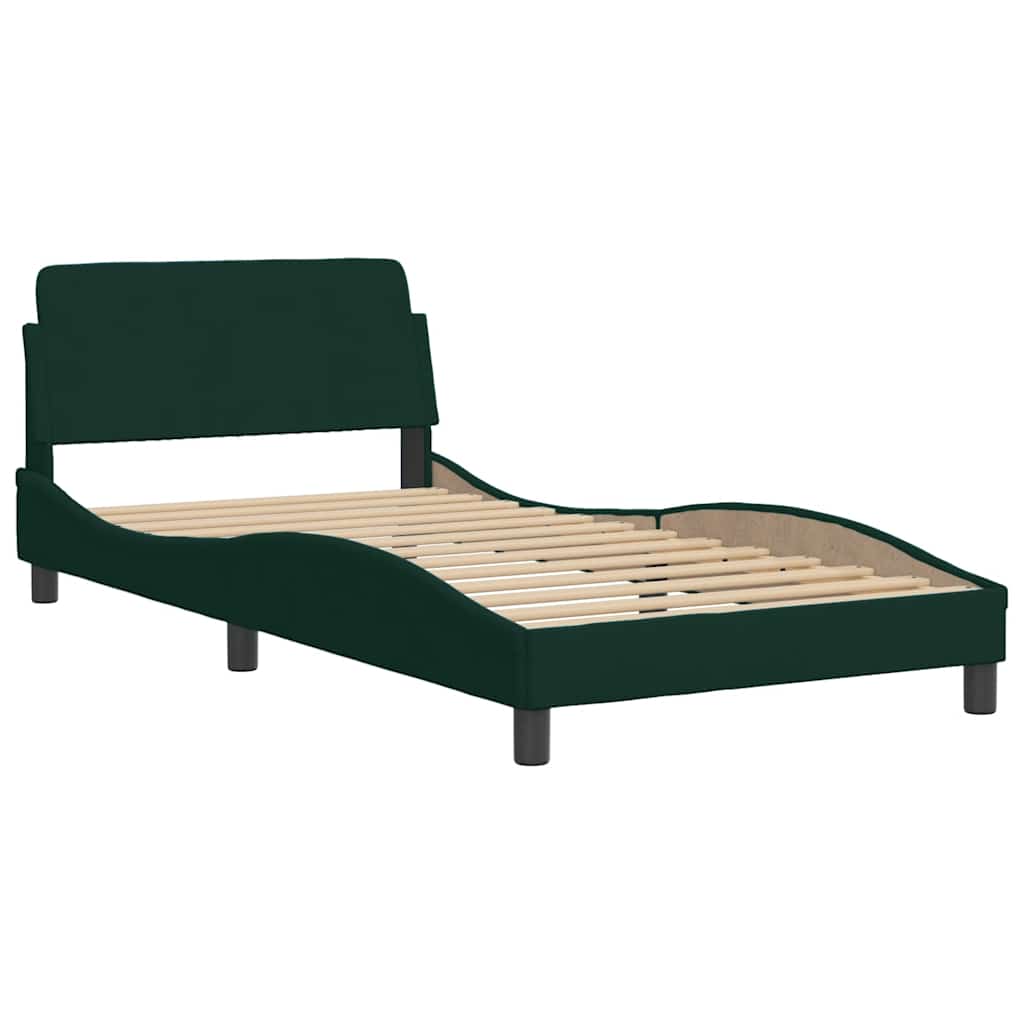Cama com colchão 100x200 cm veludo verde-escuro