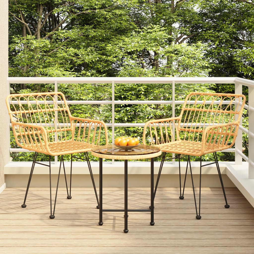 3 Pcs conjunto de jantar para jardim vime PE
