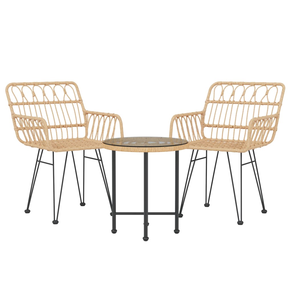 3 Pcs conjunto de jantar para jardim vime PE
