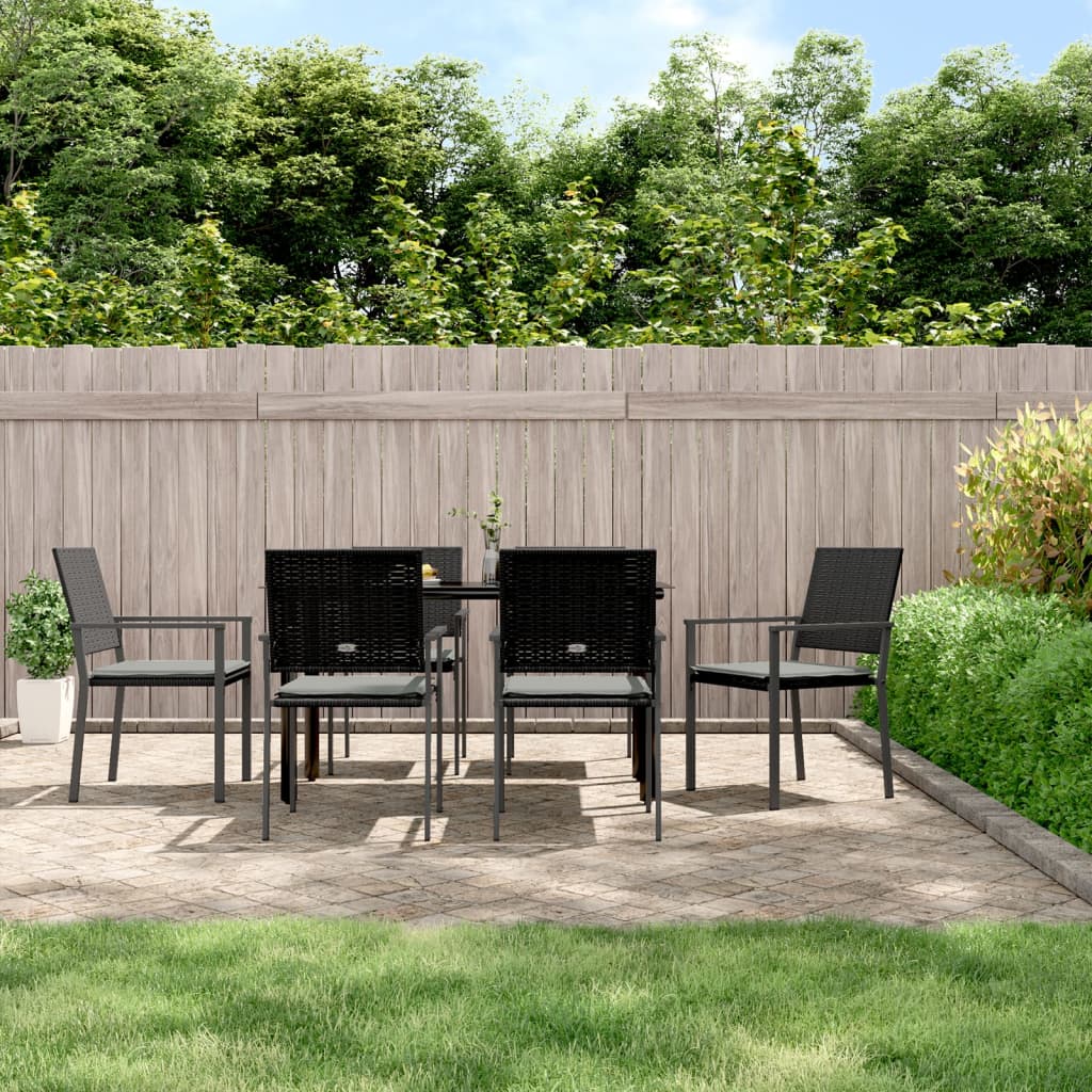 7 Pcs conjunto de jantar p/ jardim c/ almofadões vime PE e aço