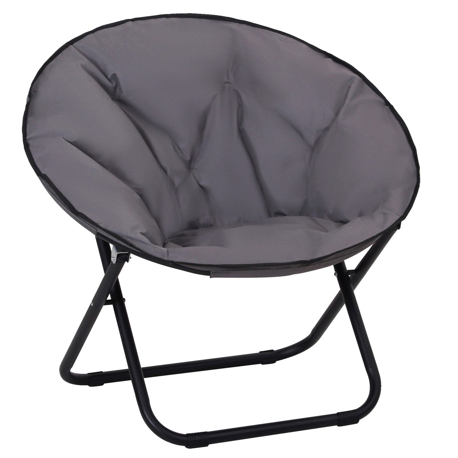 Cadeira de Lua Cadeira Redonda de Lua com Assento de Tecido Oxford e Pés de Metal para Campismo 80x80x75 cm Cinza