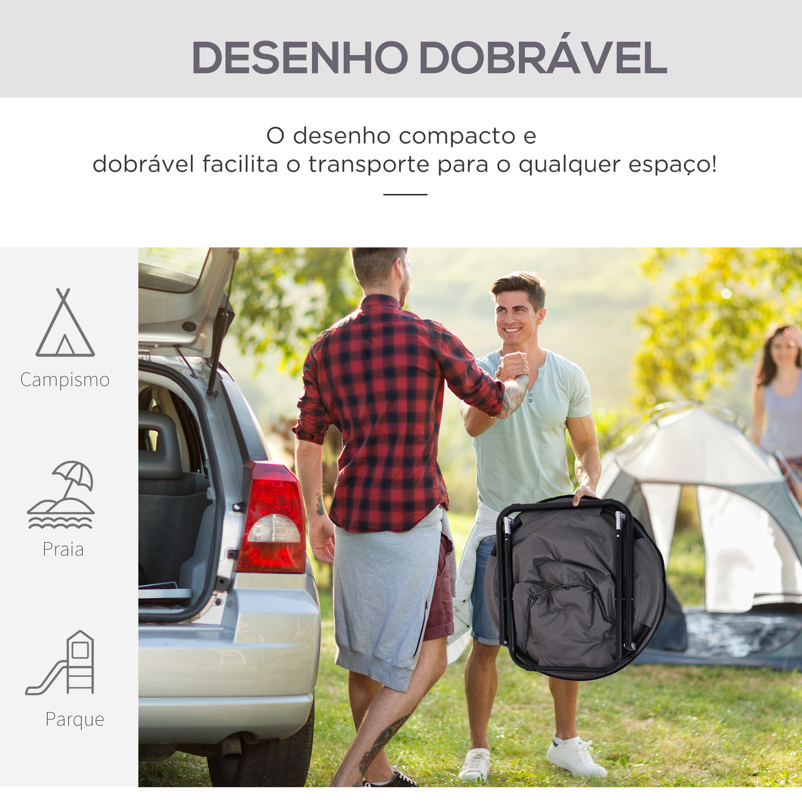 Cadeira de Lua Cadeira Redonda de Lua com Assento de Tecido Oxford e Pés de Metal para Campismo 80x80x75 cm Cinza