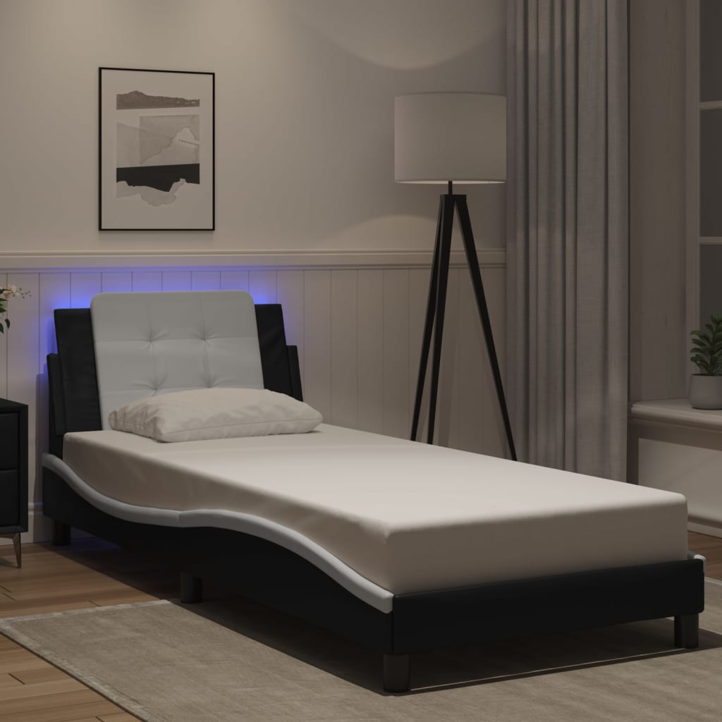 Estrutura de cama com LED sem colchão zadar 100x200cm preto/branco