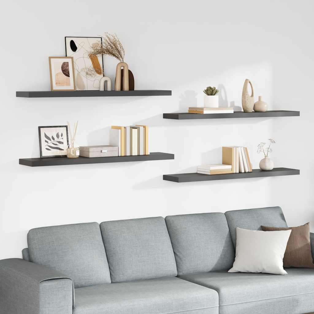 Prateleiras de parede suspensas 4 pcs 120x23,5x3,8cm MDF cinza