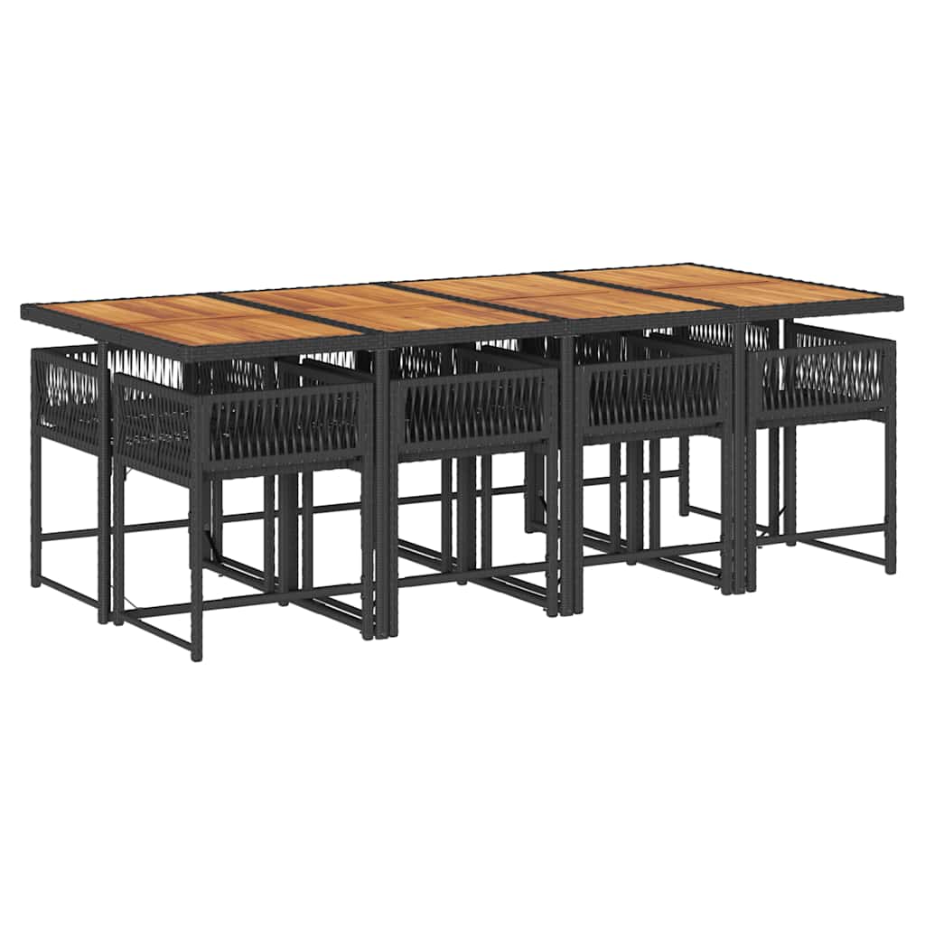 9 Pcs conjunto de jantar p/ jardim c/ almofadões vime PE preto