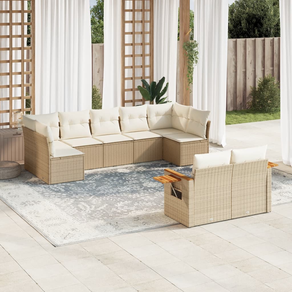 9 Pcs conjunto de sofás p/ jardim com almofadões vime PE bege