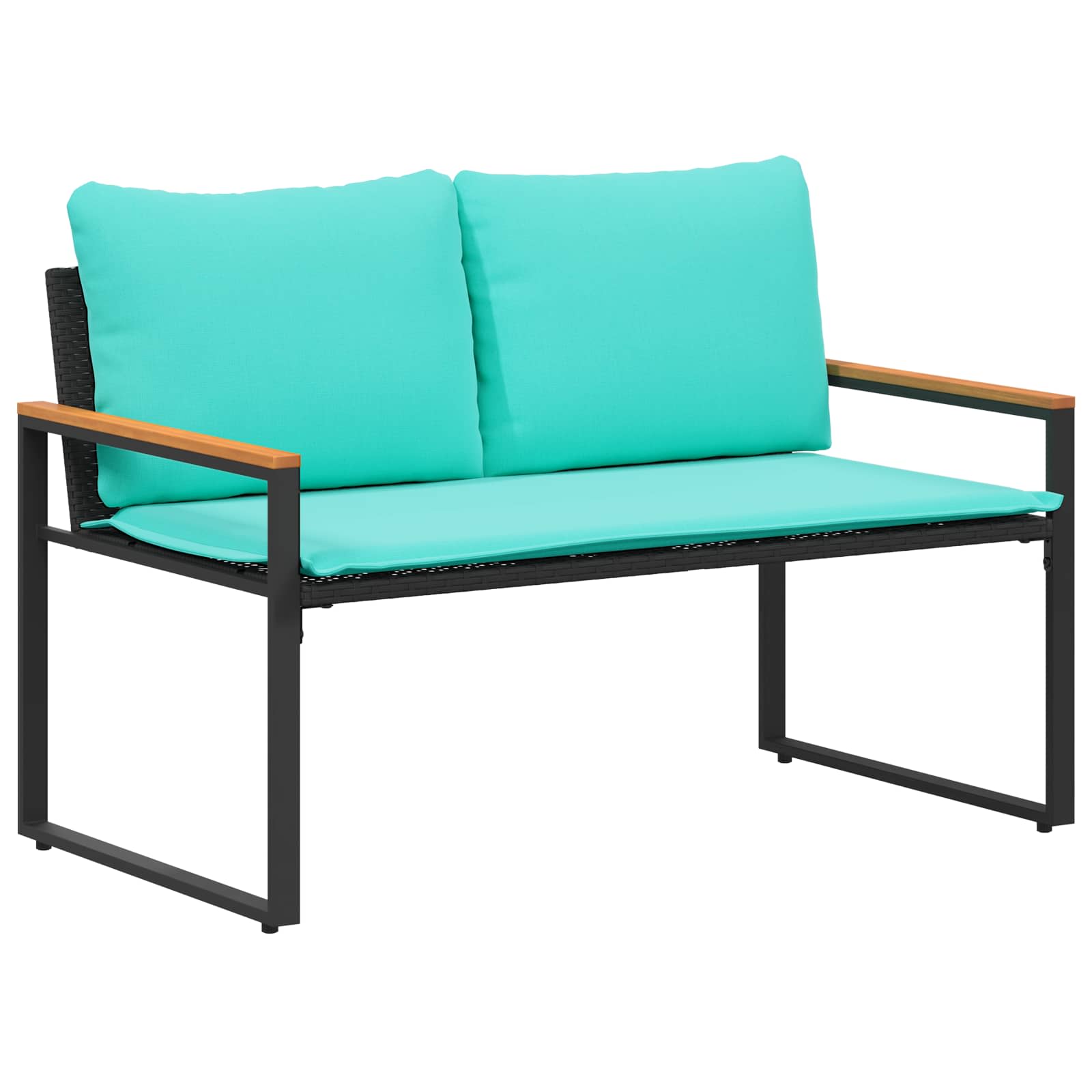 Banco com almofada preto e turquesa 115 x 65 x 72 cm vime