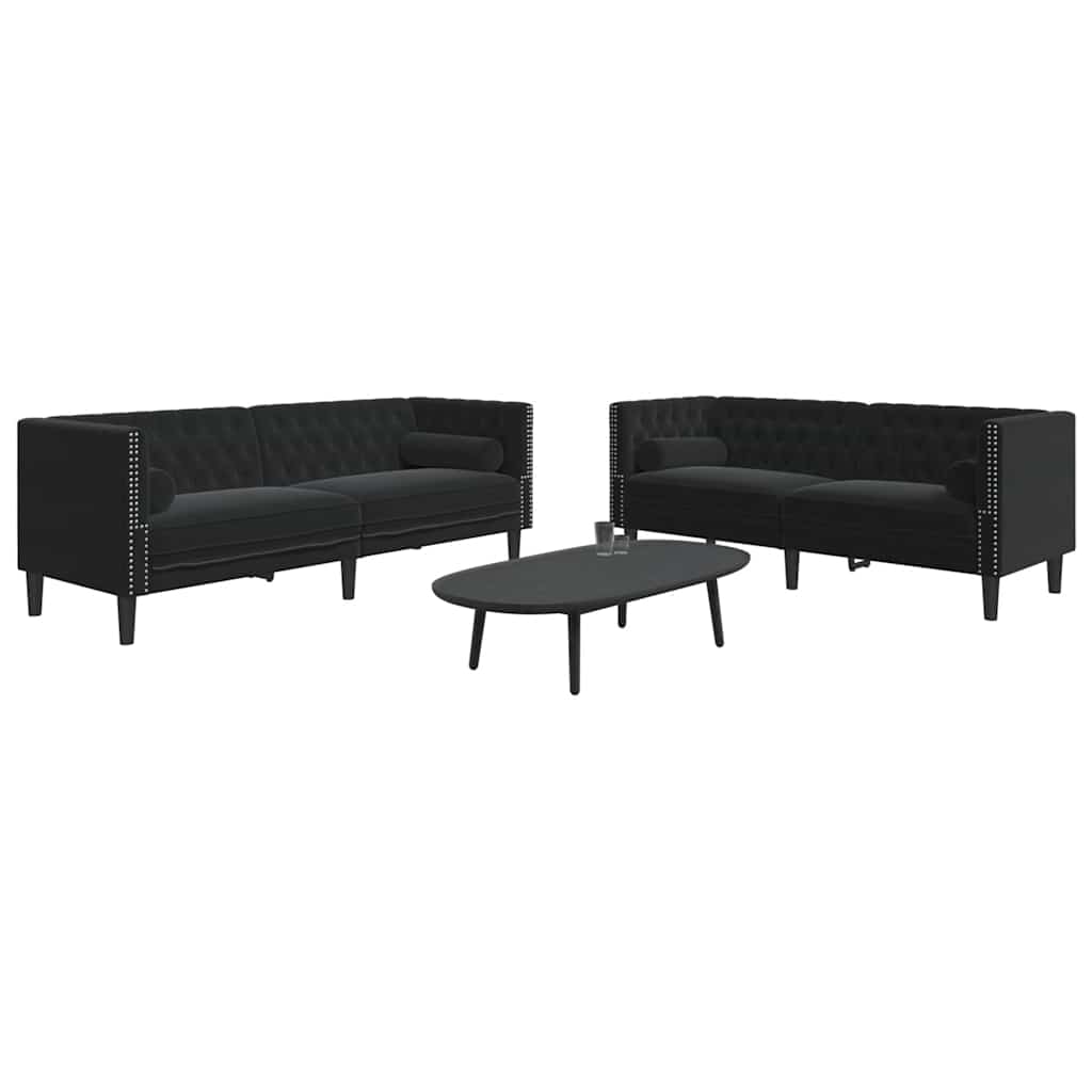 2 Pcs conjunto de sofás chesterfield com rolos veludo preto