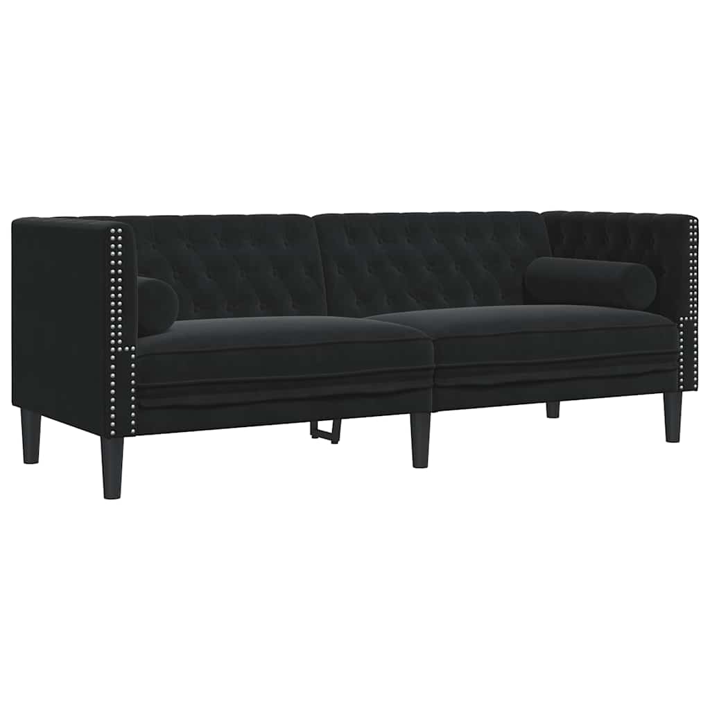 2 Pcs conjunto de sofás chesterfield com rolos veludo preto