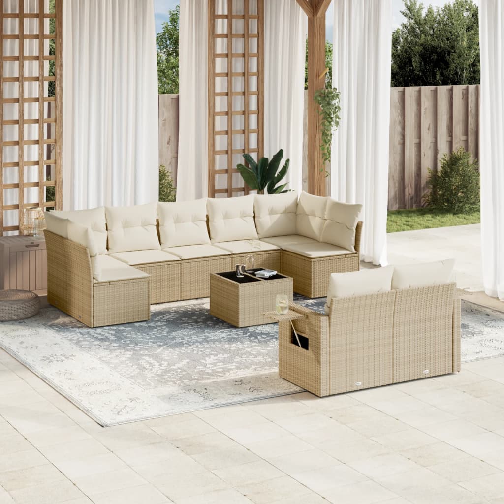 10 Pcs conjunto de sofás p/ jardim com almofadões vime PE bege