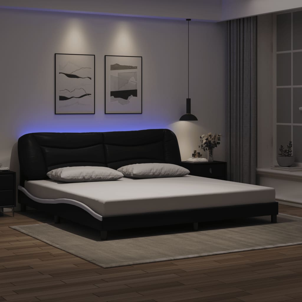 Estrutura de cama com LED sem colchão hvar 200x200 cm preto/branco