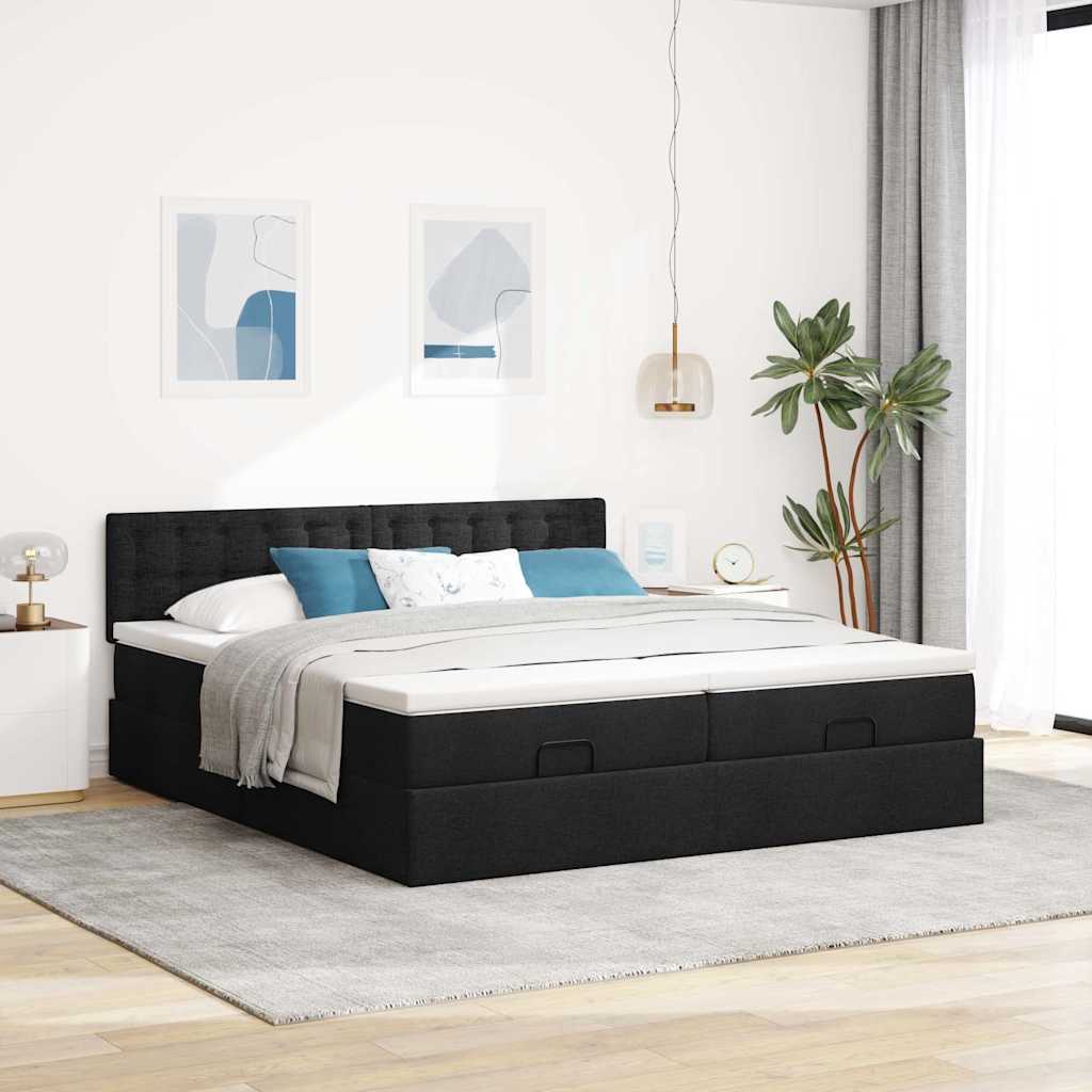 63 / 5,000Vidaxl estrutura de cama otomana com colchões tecido preto