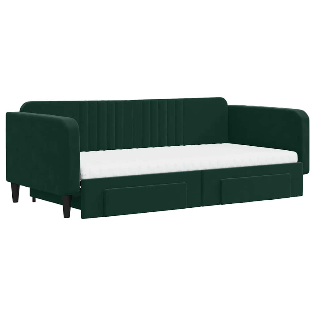 Sofá-cama c/ gavetão e gavetas 100x200 cm veludo verde-escuro