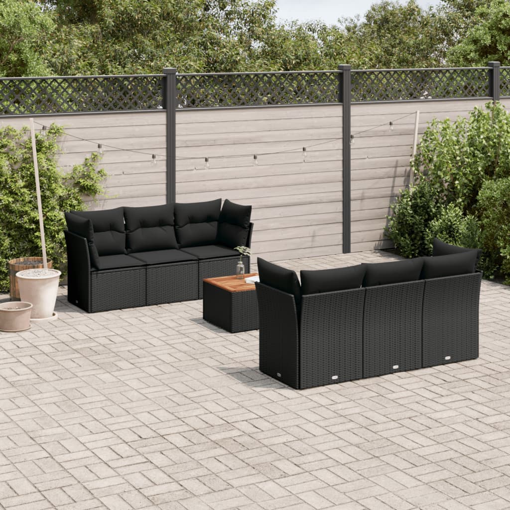 7 Pcs conjunto de sofás p/ jardim c/ almofadões vime PE preto