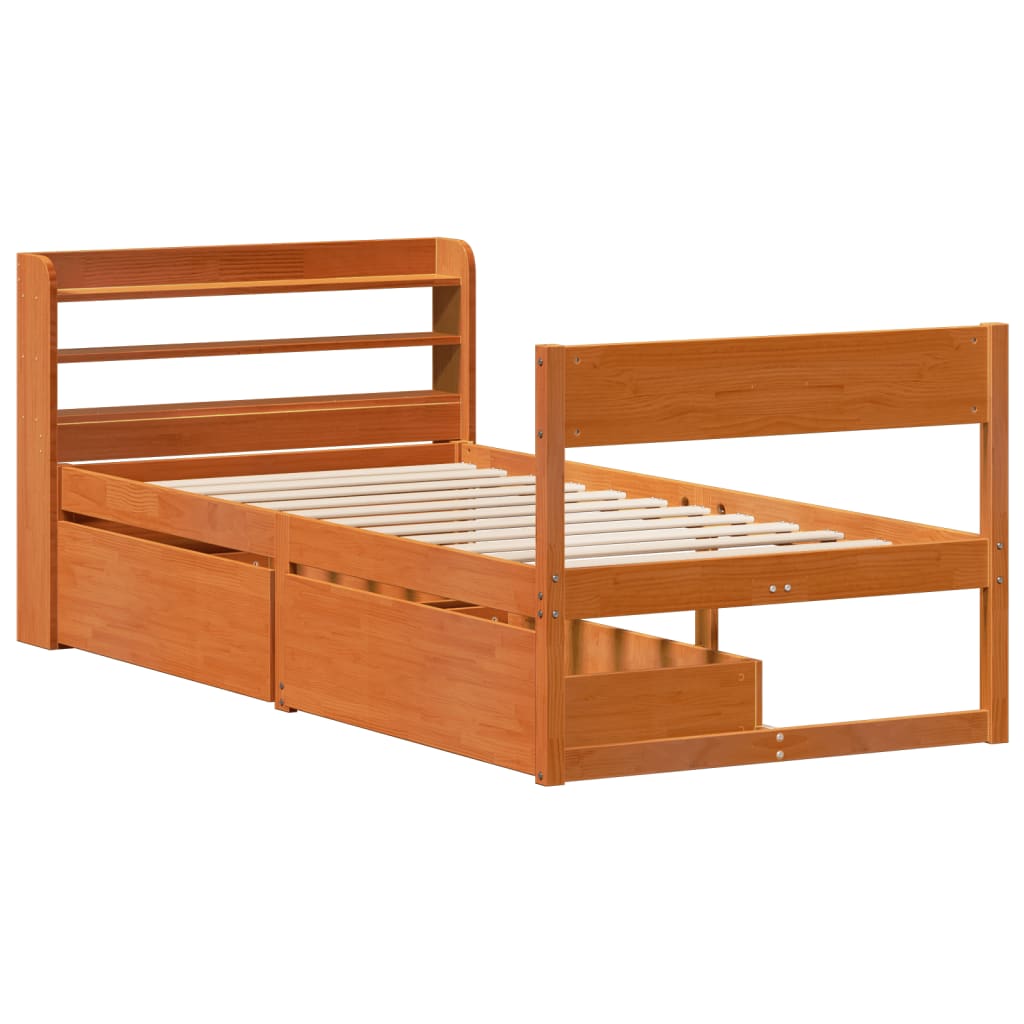 Cama sem colchão 100x200 cm pinho maciço castanho-mel