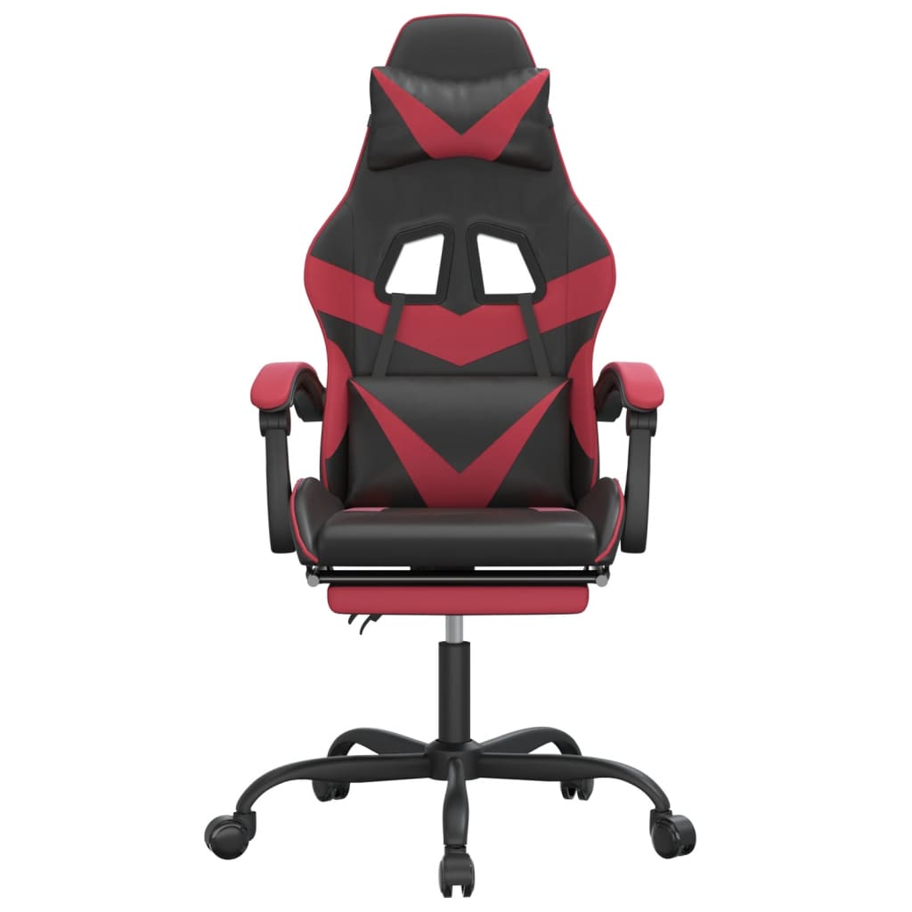Cadeira gaming +apoio pés couro artificial preto/vermelho tinto