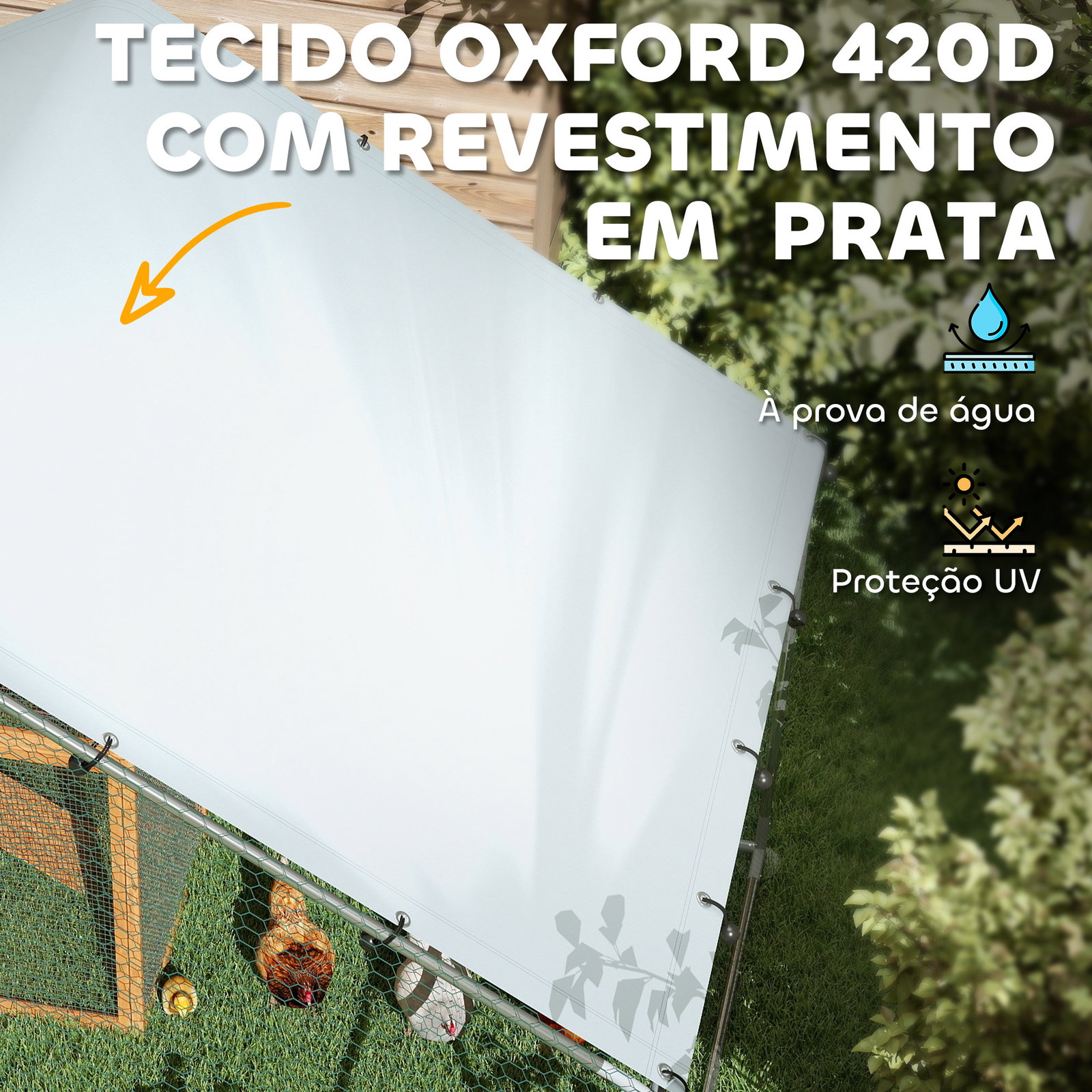 Galinheiro para exterior 3x3,4x1,9 m galinheiro de aço galvanizado com cobertura anti-UV gaiola para 10-15 galinhas prata
