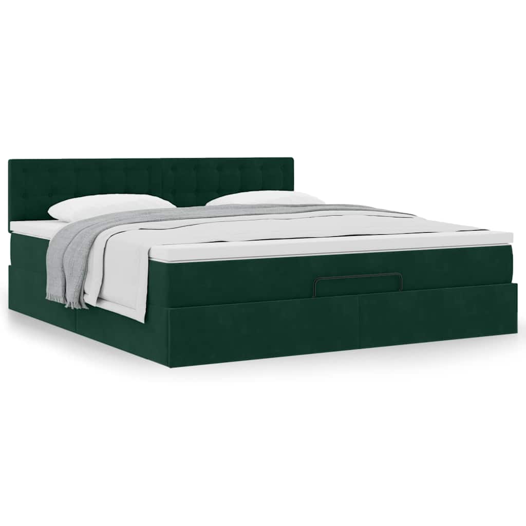 Estrutura de cama otomana com colchão 160x200 cm verde escuro