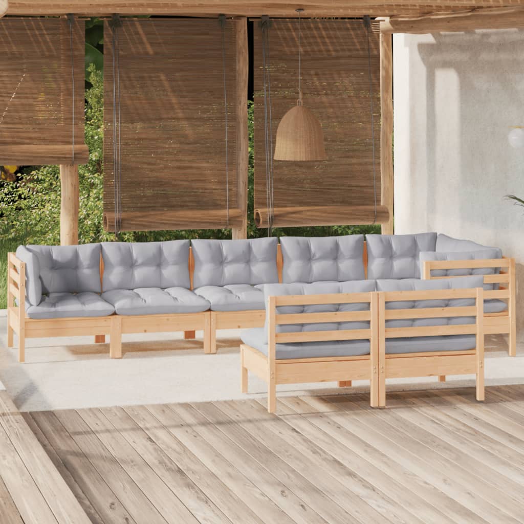 8 Pcs conjunto lounge de jardim + almofadões cinza pinho maciço