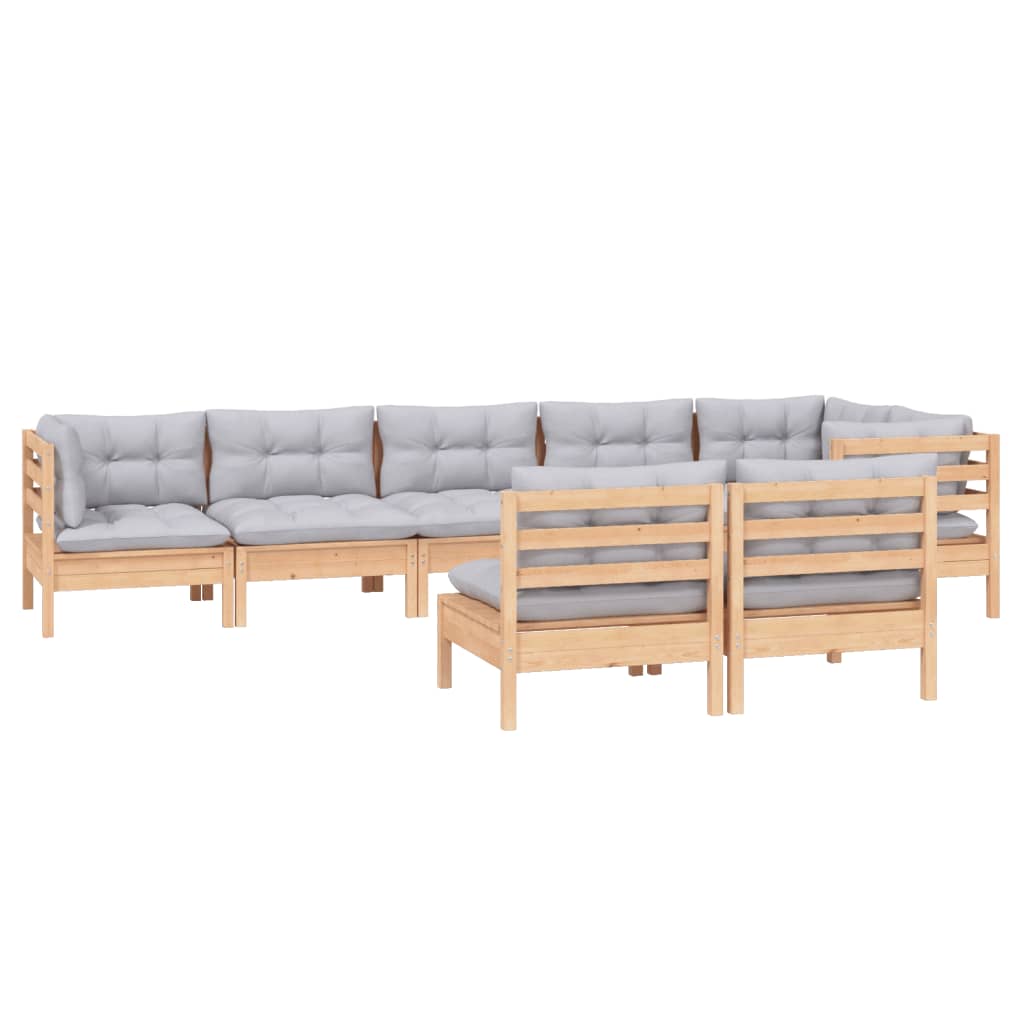 8 Pcs conjunto lounge de jardim + almofadões cinza pinho maciço