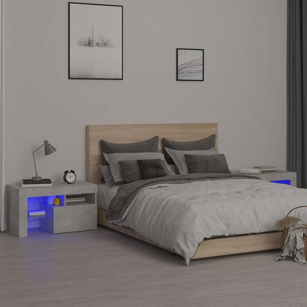 Mesas cabeceira c/ leds 2 pcs 70x36,5x40 cm cinzento-cimento