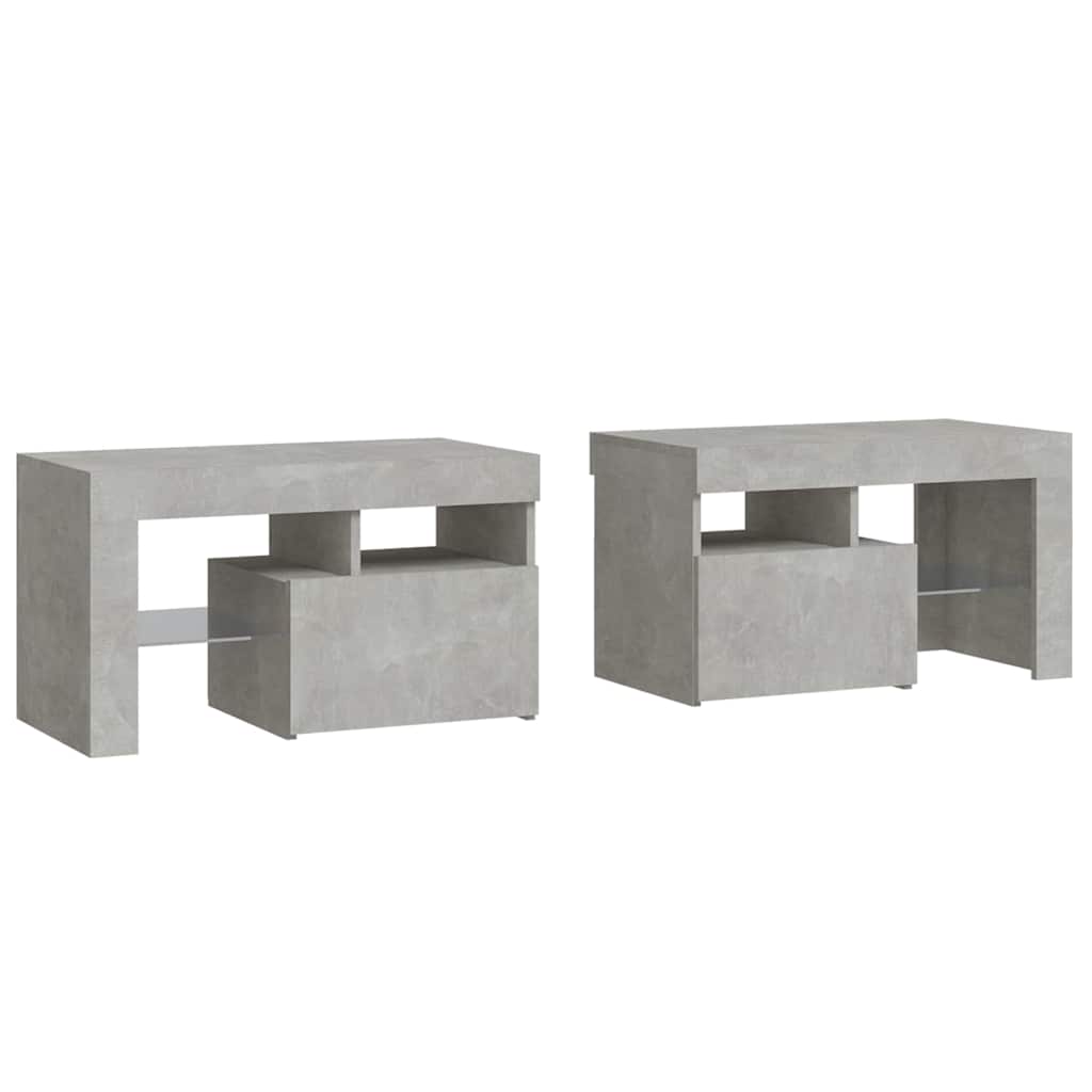 Mesas cabeceira c/ leds 2 pcs 70x36,5x40 cm cinzento-cimento