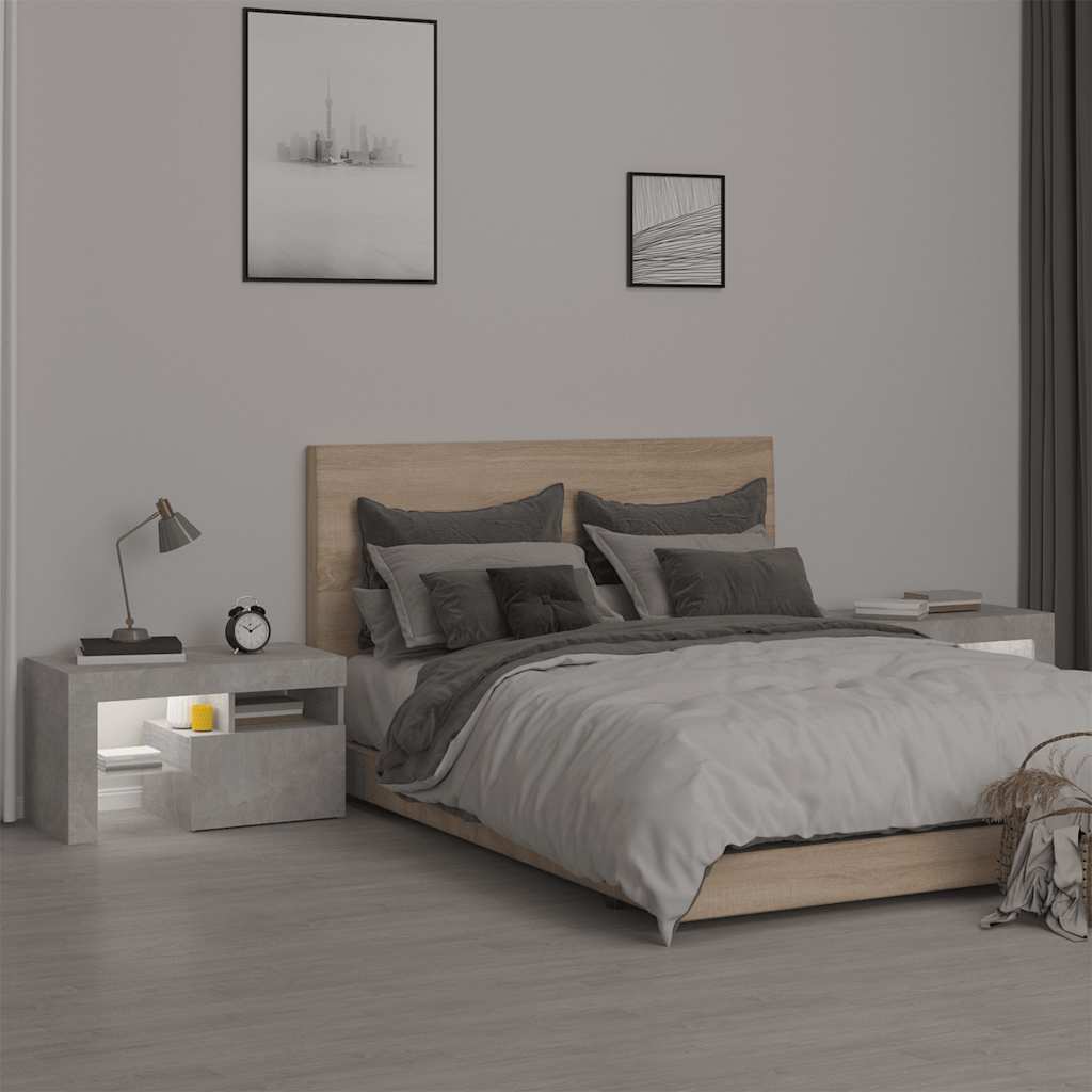 Mesas cabeceira c/ leds 2 pcs 70x36,5x40 cm cinzento-cimento