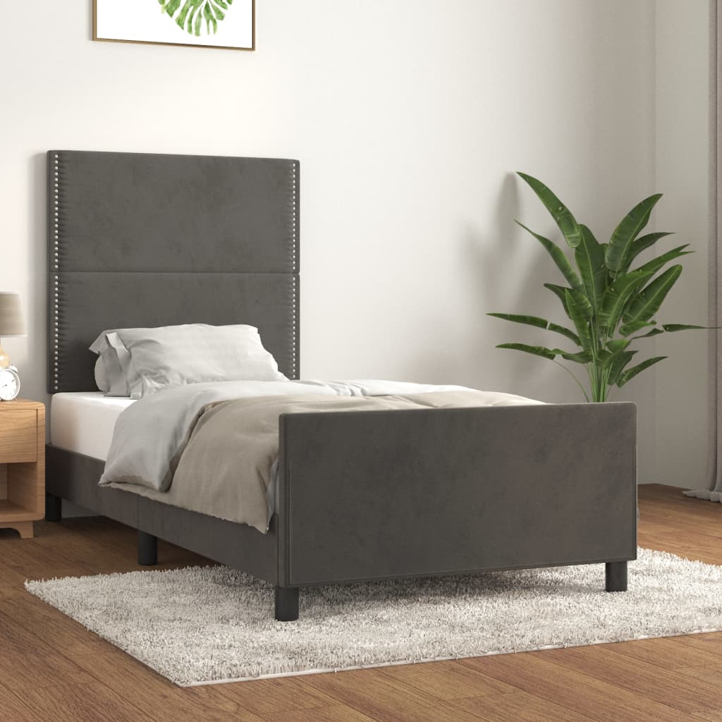 Estrutura de cama sem colchão 90x200 cm veludo cinzento-escuro