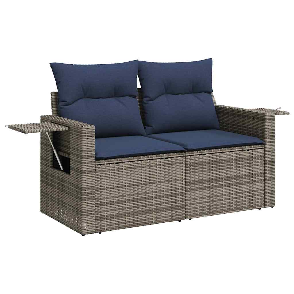 6 Pcs conjunto sofás jardim c/ almofadões vime PE cinzento