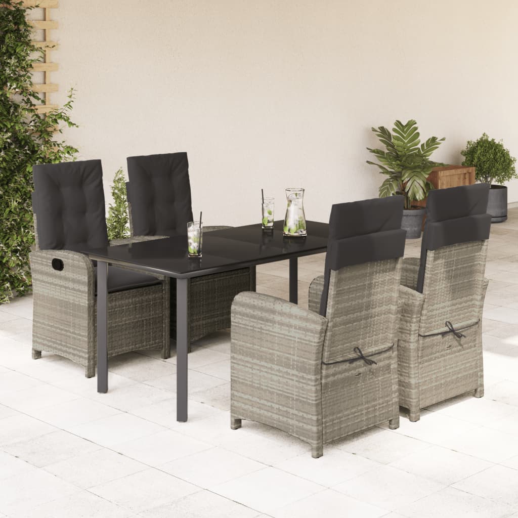 5 Pcs conjunto de jantar p/ jardim c/ almofadões cinzento claro