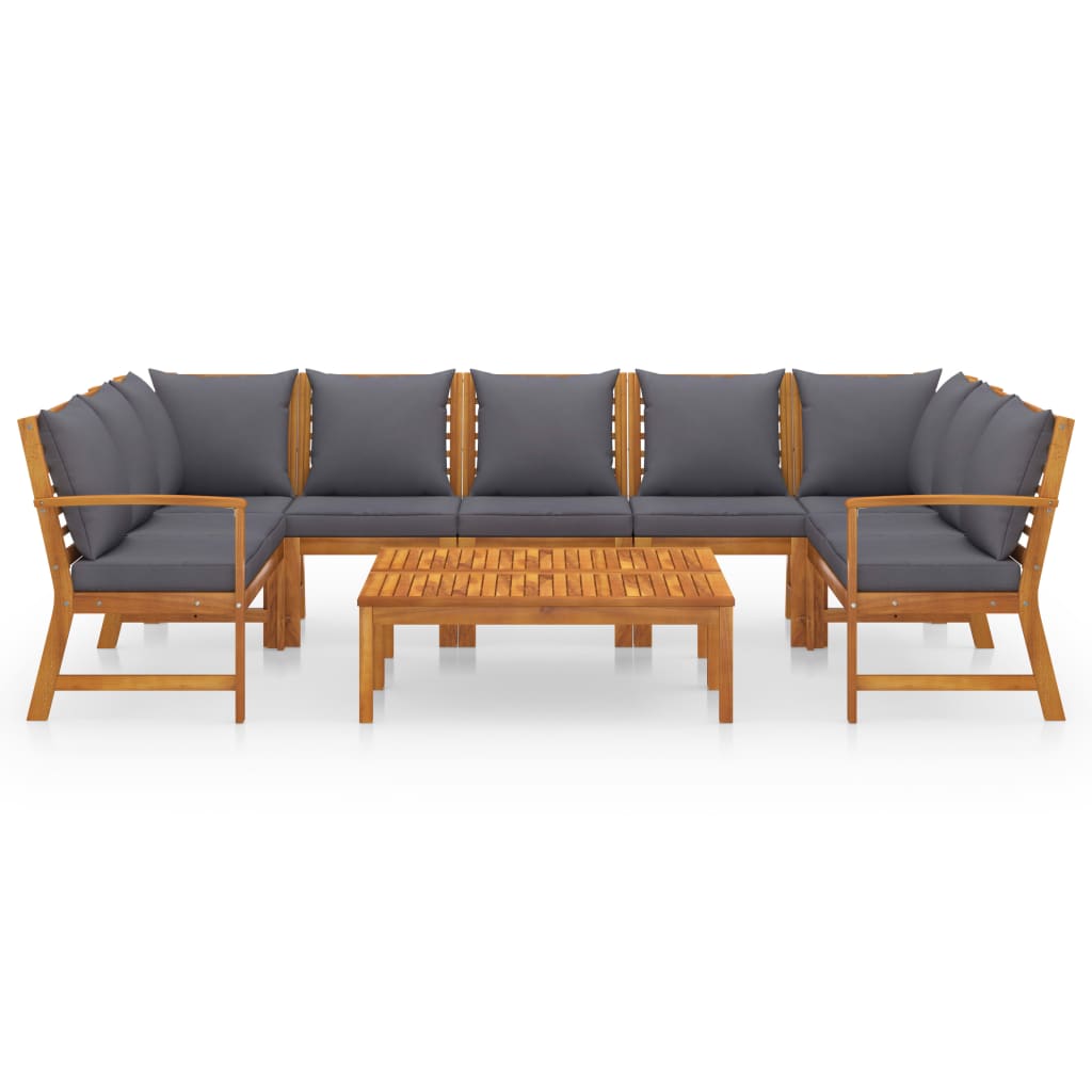 9 Pcs conjunto lounge de jardim c/ almofadões acácia maciça