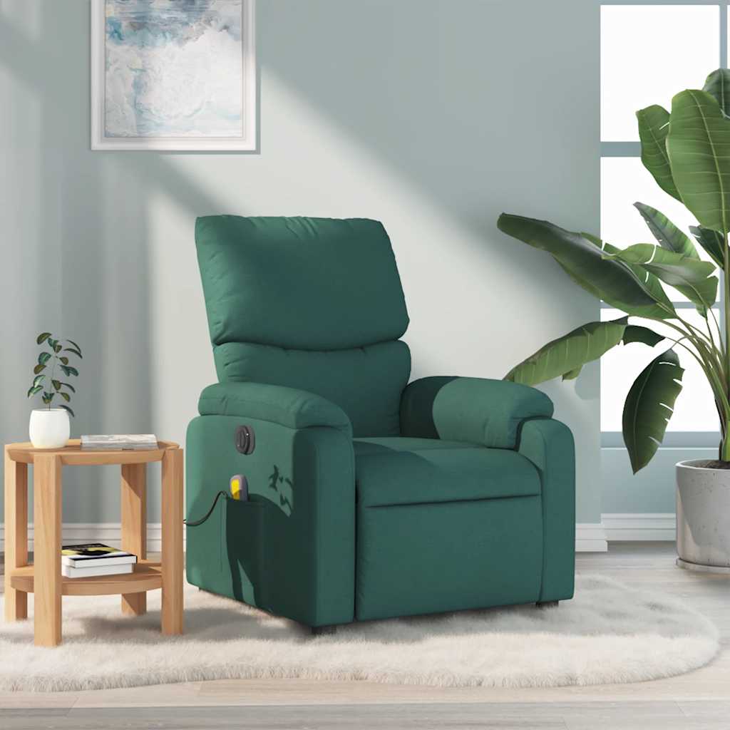 Poltrona de massagens reclinável tecido verde-escuro