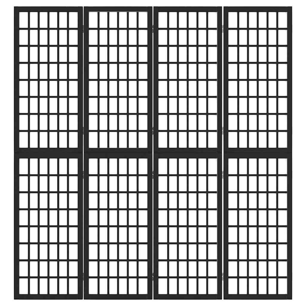 Biombo dobrável com 4 painéis estilo japonês 160x170 cm preto