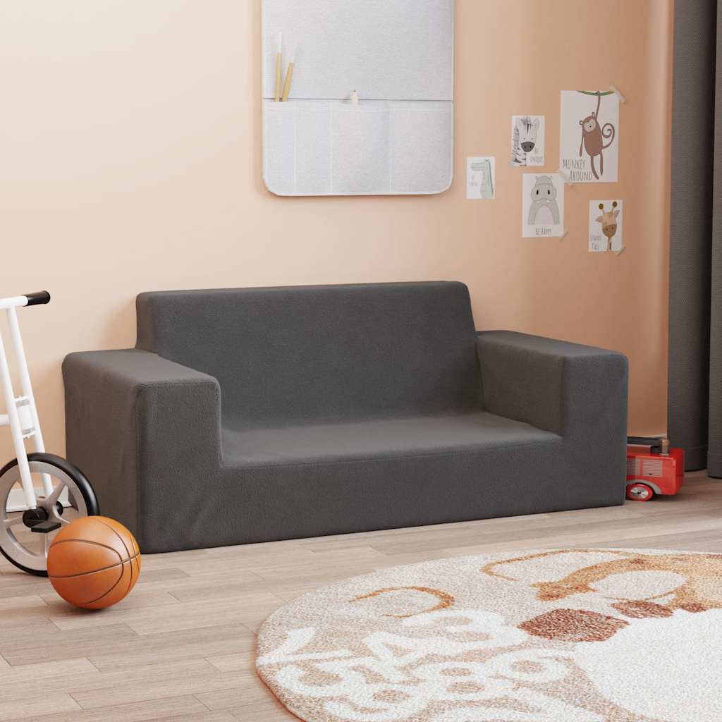 Sofá infantil de 2 lugares pelúcia antracite
