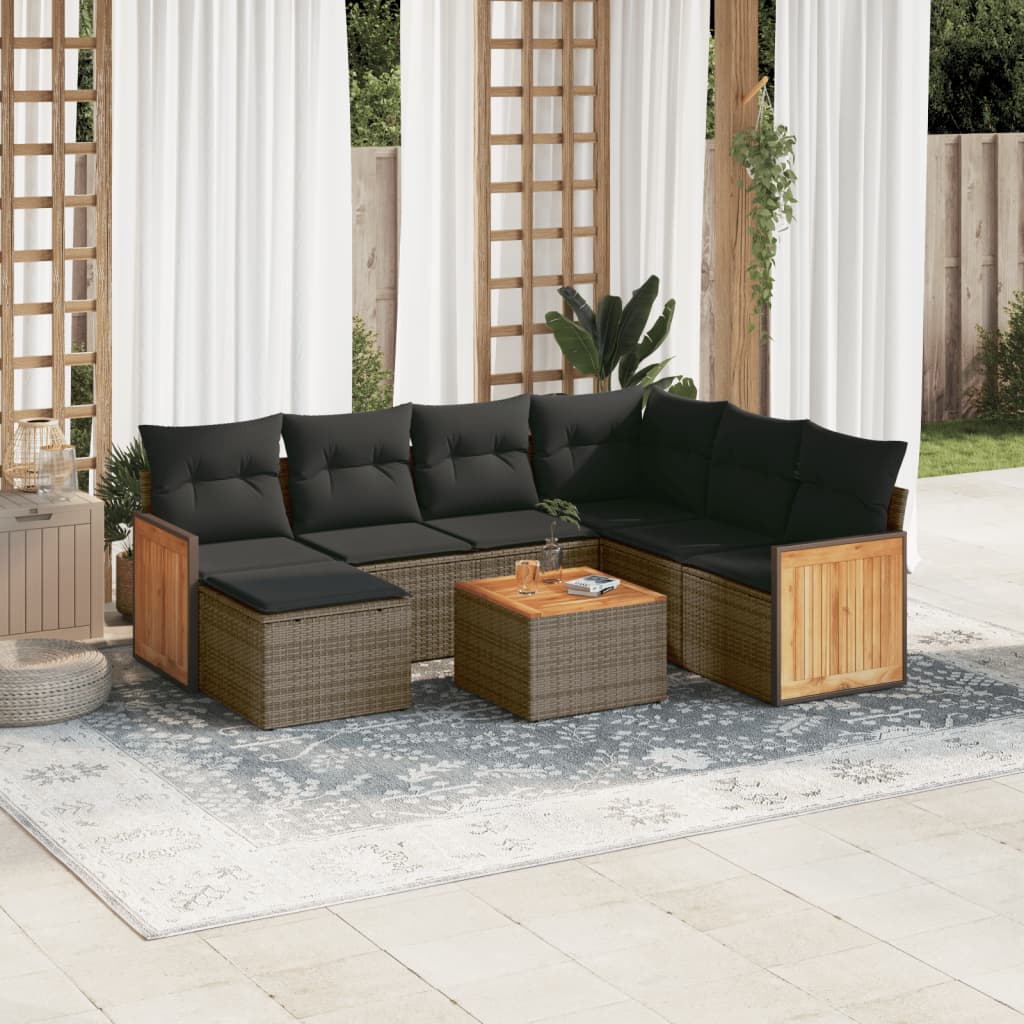 8 Pcs conjunto sofás de jardim c/ almofadões vime PE cinzento