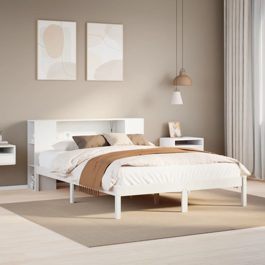 Cama com estante sem colchão 135x190 cm pinho maciço branco