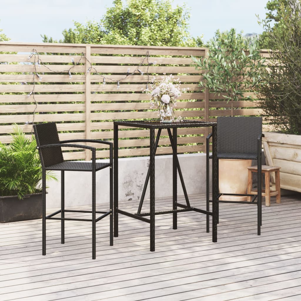 3 Pcs conjunto de bar para jardim vime PE preto